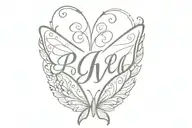 butterfly wings with initials and the word princess tattoo design idea