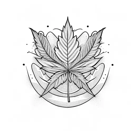 hemp leaf in the middle with background tattoo design idea