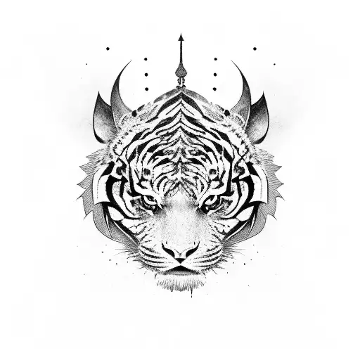 Knight man in the tiger's skin tattoo design idea