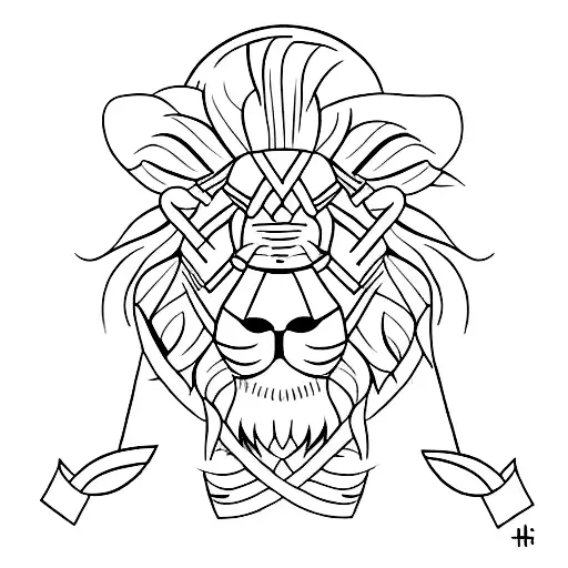 A minimalist tattoo of a tamer with a whip and a lion standing beside them tattoo design idea