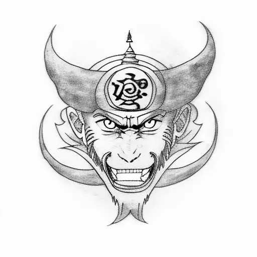symbolic tattoo which includes Naruto, Hanuman, Karna, Ravan tattoo design idea
