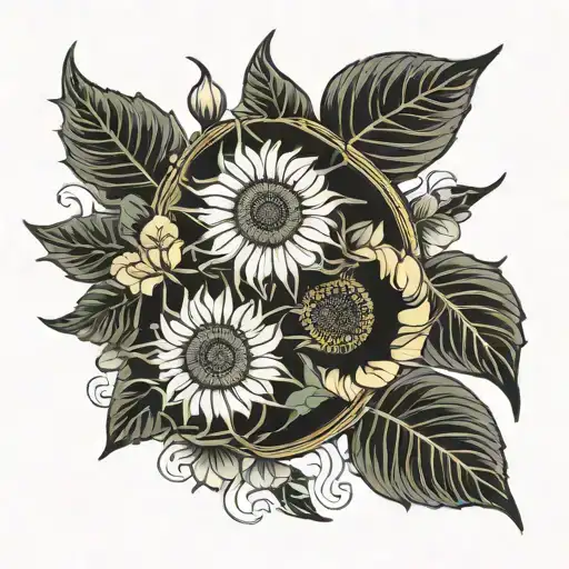 ben & owen hidden  in sunflower tattoo design idea