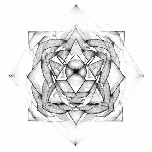 A metatron cube composed of rock, electronic, and reggae symbols tattoo design idea