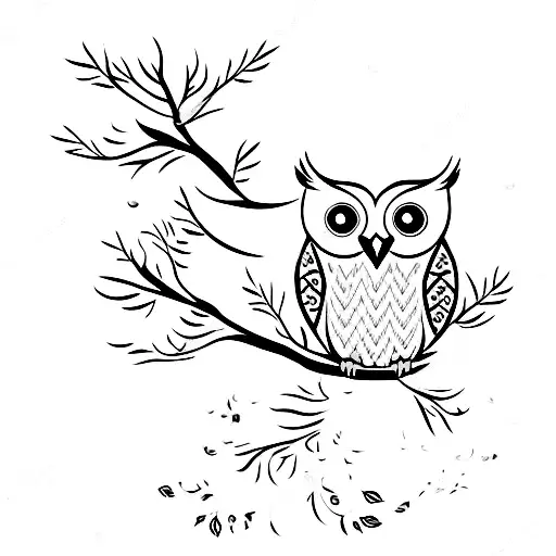  owl in cherry tree tattoo design idea