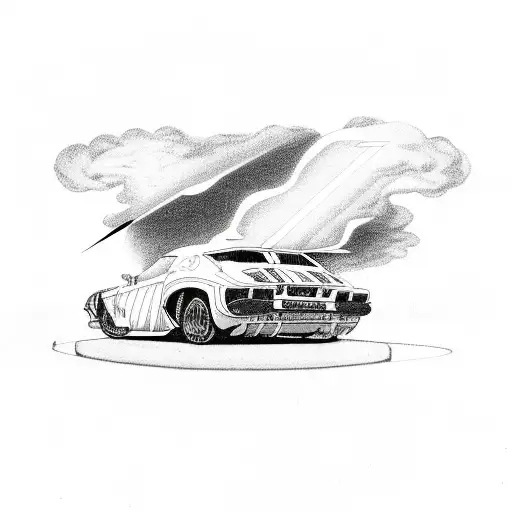 thunder and lightning with a road and car tattoo design idea