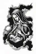 Blessed Virgin Mary holding faceless baby  tattoo design idea