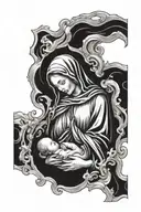 Blessed Virgin Mary holding faceless baby  tattoo design idea