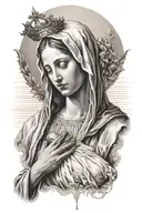 blessed virgin mary with halo holding faceless baby  tattoo design idea