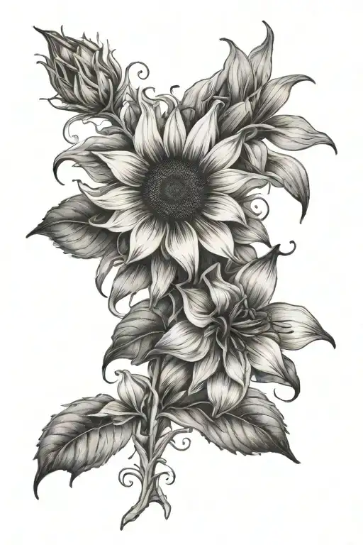 Arm tattoo, sunflower, lilies, garden flowers growing tattoo design idea