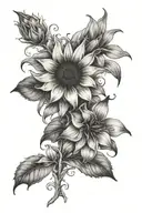 Arm tattoo, sunflower, lilies, garden flowers growing tattoo design idea