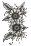 Arm tattoo, sunflower, lilies, garden flowers growing tattoo design idea