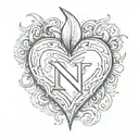 heart with letter N tattoo design idea