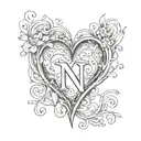 heart with letter N tattoo design idea