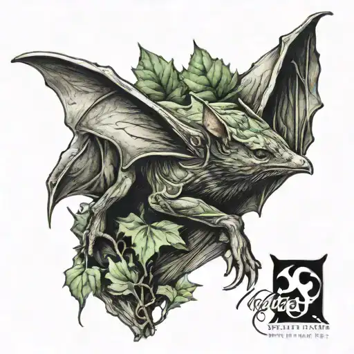 sleeping bat wrapped in poison ivy  tattoo design idea