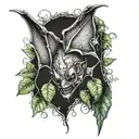 upsidedown  bat wrapped in poison ivy  tattoo design idea
