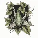 upsidedown  bat wrapped in poison ivy  tattoo design idea