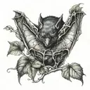 sleeping bat wrapped in poison ivy  tattoo design idea