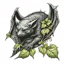 sleeping bat wrapped in poison ivy  tattoo design idea