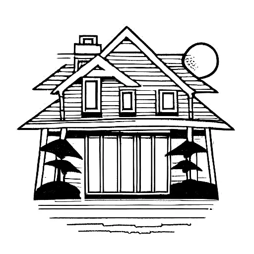beach house with a guitar on the front porch tattoo design idea