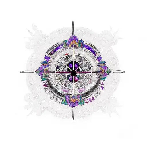 Gothic cathedral with purple stained glass windows tattoo design idea