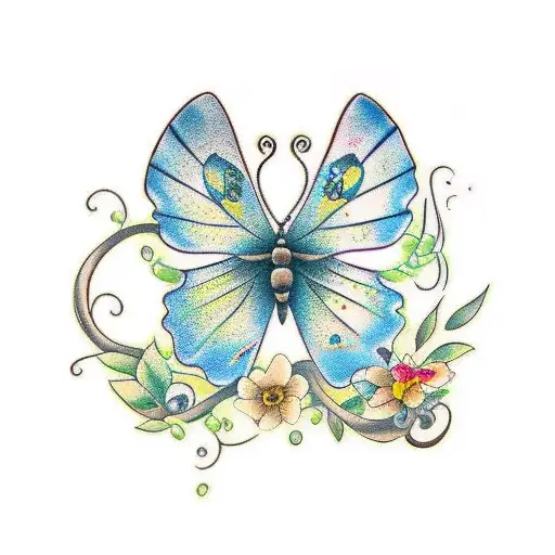 Butterfly with flower vine  tattoo design idea