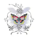 Butterfly with flower vine  tattoo design idea