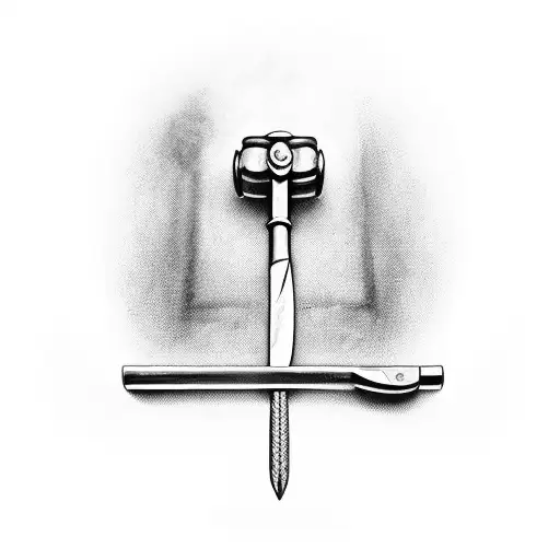 ball peen hammer and straight razor made to look like the traditional communist hammer and sickle tattoo design idea
