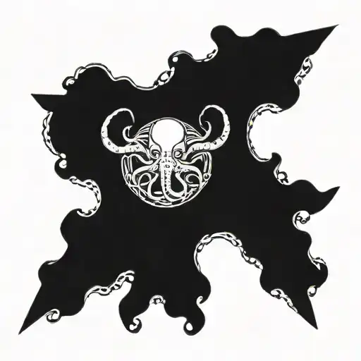 Galactic octopus battling a futuristic spaceship tattoo design idea