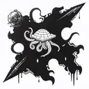 Galactic octopus battling a futuristic spaceship tattoo design idea