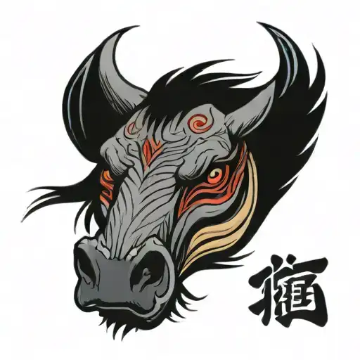 angry horse head tattoo design idea