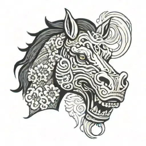 angry horse head with smoke coming out of his nostrils tattoo design idea