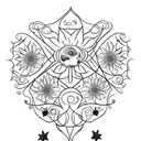 for the spine in one straight line down the back. sunflower, moon, stars, flowers, vines, medical heart, butterflies tattoo design idea