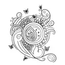 for the spine in one straight line down the back. sunflower, moon, stars, flowers, vines, medical heart, butterflies tattoo design idea