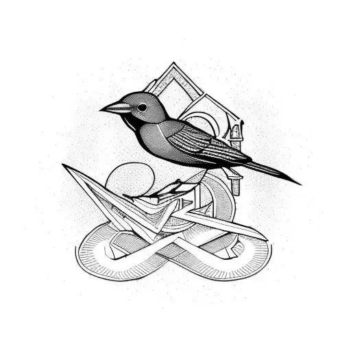 church, small black bird, cemetery tattoo design idea