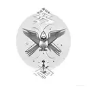 church, small black bird, cemetery tattoo design idea