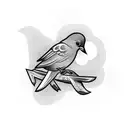 church, small black bird, cemetery tattoo design idea
