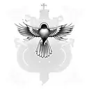 church, small black bird, cemetery tattoo design idea