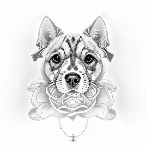 un perro pastor desde atras con rosas tattoo design idea