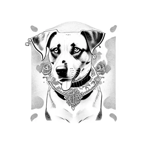 un perro pastor desde atras con rosas tattoo design idea