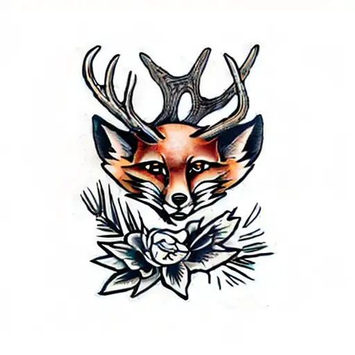 a fox and a deer skull tattoo design idea