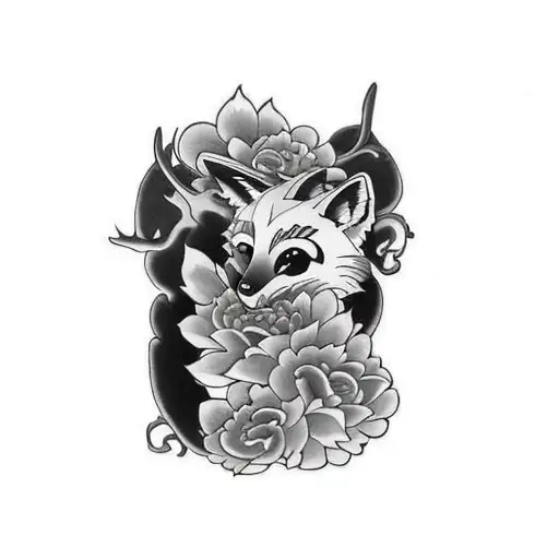 a fox and a deer skull tattoo design idea
