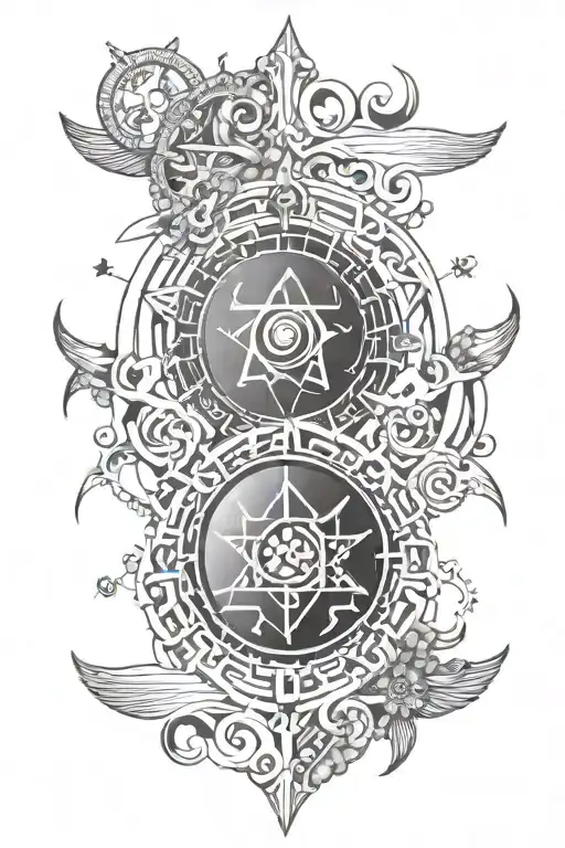 7 hermetic laws , all is one , fibonatchi pattern light love spiritual cancer god  tattoo design idea
