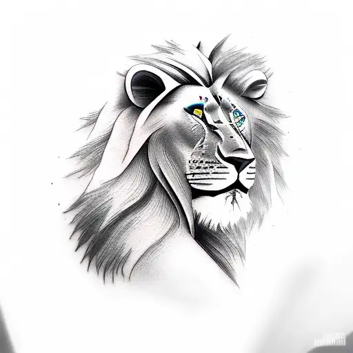 half face woman warrior other half lion tattoo design idea