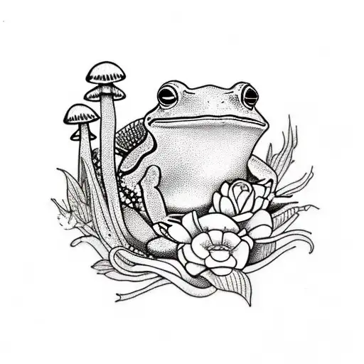 traditional site frog with flowers or mushrooms tattoo design idea