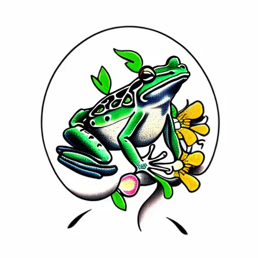 traditional site frog with flowers or mushrooms tattoo design idea
