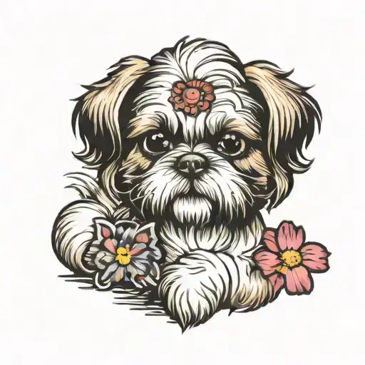 shih tzu dog and big cat tattoo design idea