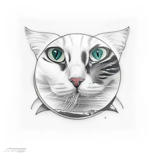 crescent moon with black and white cat tattoo design idea