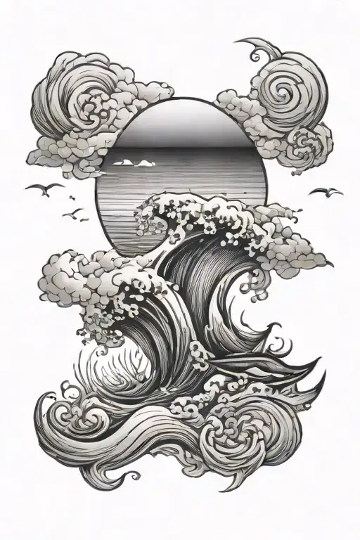 ocean sunset tattoo design idea