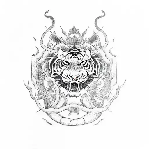 Dragon, Tiger, rabit, rat, tree of life,  tattoo design idea