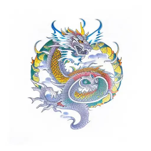 Dragon, Tiger, tree of life,  tattoo design idea